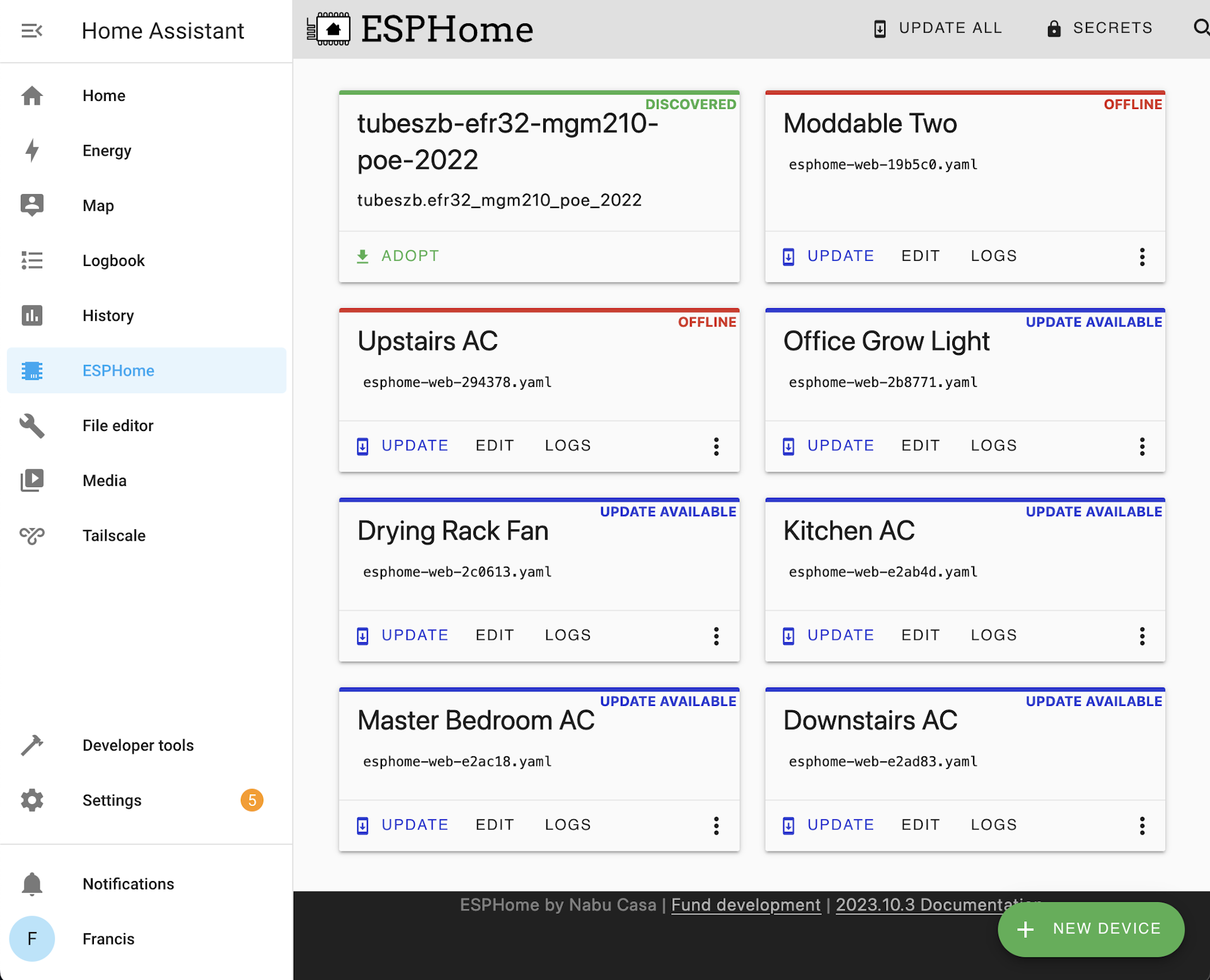 esphome dashboard in home assistant
